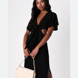 NWT Lulu's size small Chic Black Midi linen cut out deep v women’s Dress